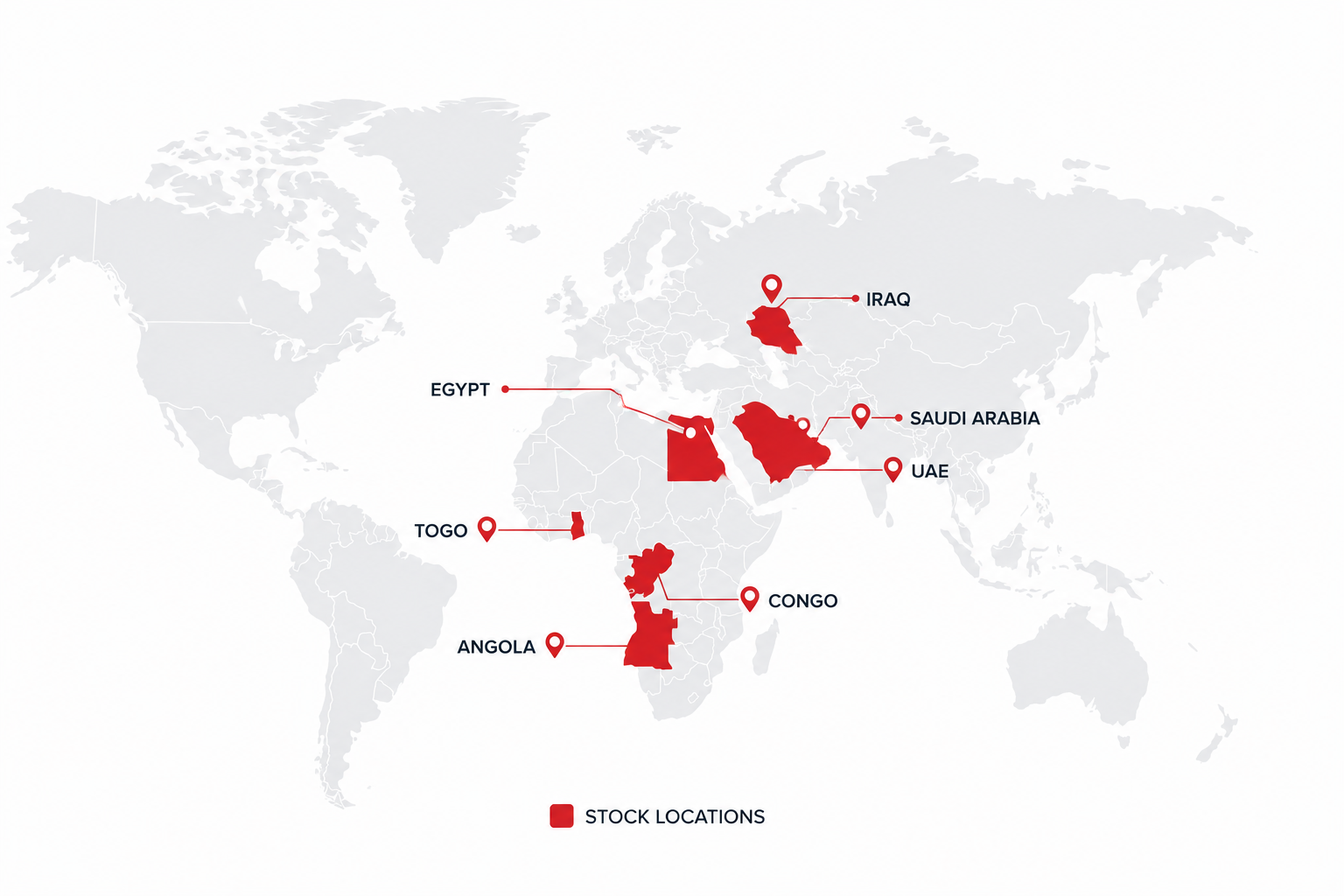 HTH stock locations across the UAE, Iraq, Saudi Arabia, Egypt, Togo, Congo and Angola
